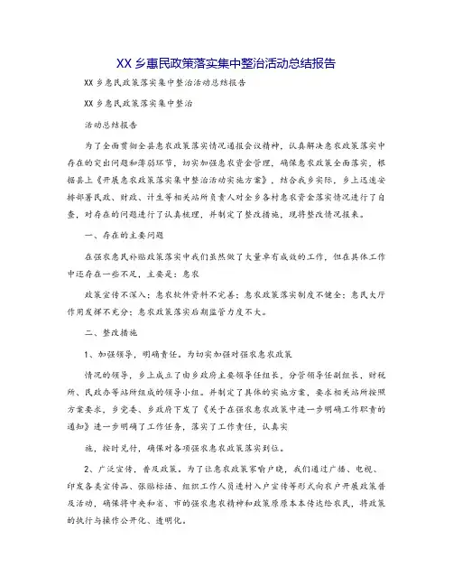 XX乡惠民政策落实集中整治活动总结报告