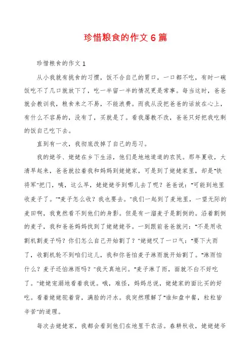 珍惜粮食的作文6篇