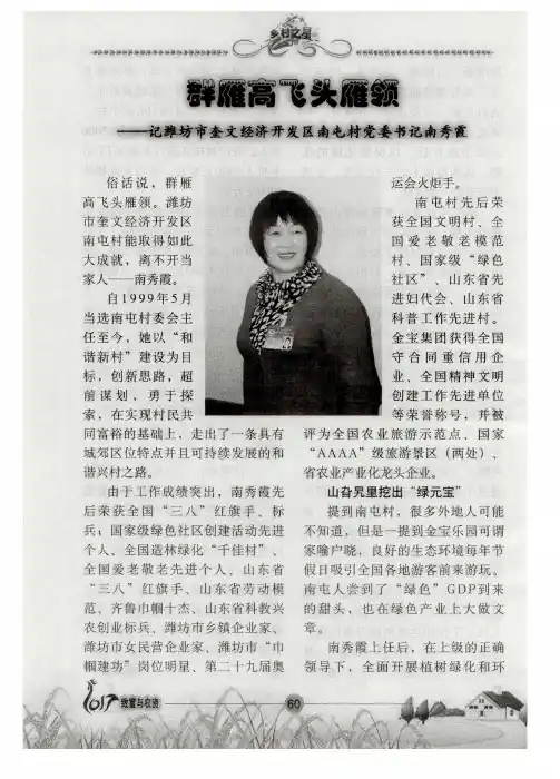 群雁高飞头雁领——记潍坊市奎文经济开发区南屯村党委书记南秀霞