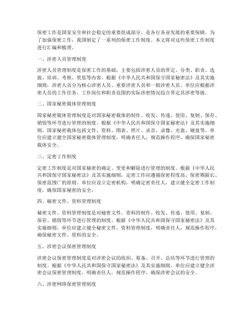 保密工作相关工作制度汇编