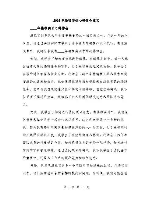 2024年编程实训心得体会范文（6篇）