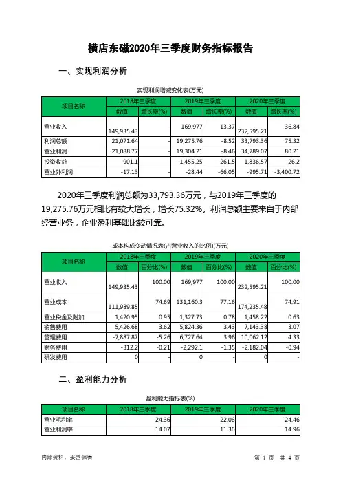 横店东磁2020年三季度财务指标报告