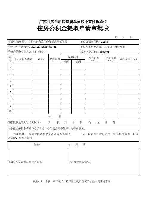 住房公积金提取申请审批表