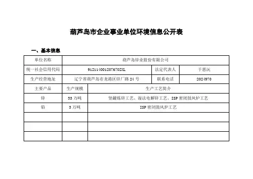 葫芦岛企业事业单位环境信息公开表