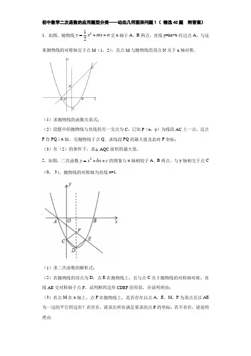 初中数学二次函数的应用题型分类——动态几何图形问题1( 精选40道题  附答案)