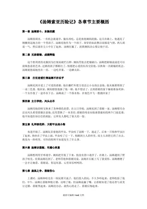 《汤姆索亚历险记》各章节主要概括