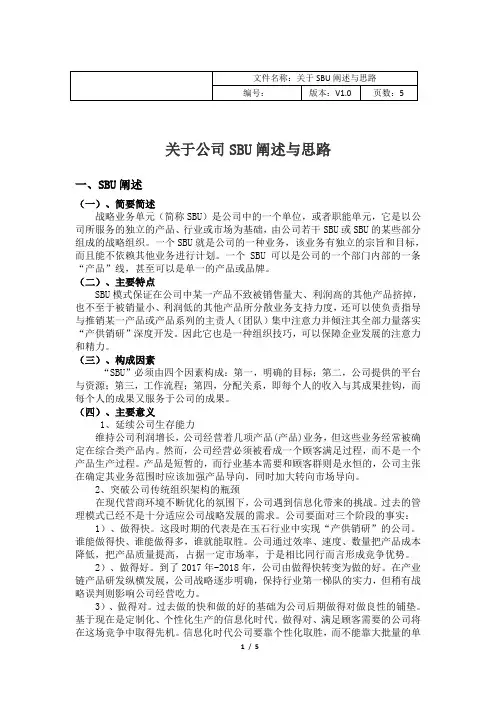 关于战略业务单元SUB阐述总章-方案计划书