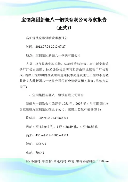 宝钢集团新疆八一钢铁有限公司考察报告(正式)1.doc