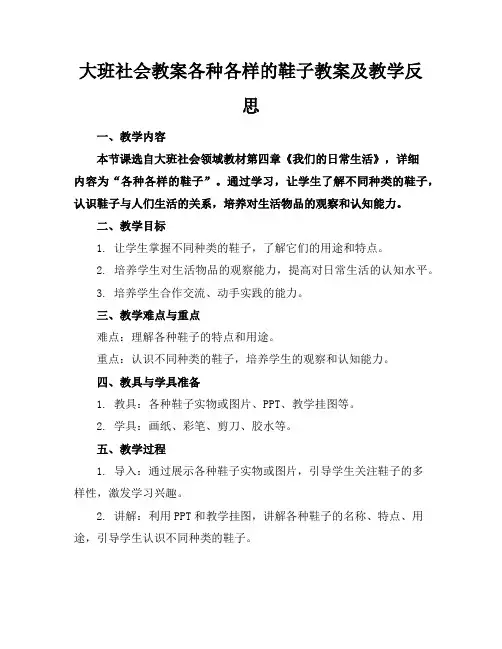 大班社会教案各种各样的鞋子教案及教学反思