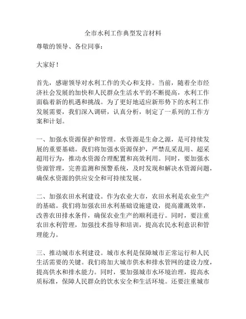 全市水利工作典型发言材料
