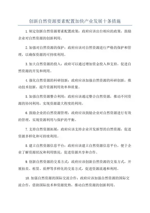 创新自然资源要素配置加快产业发展十条措施