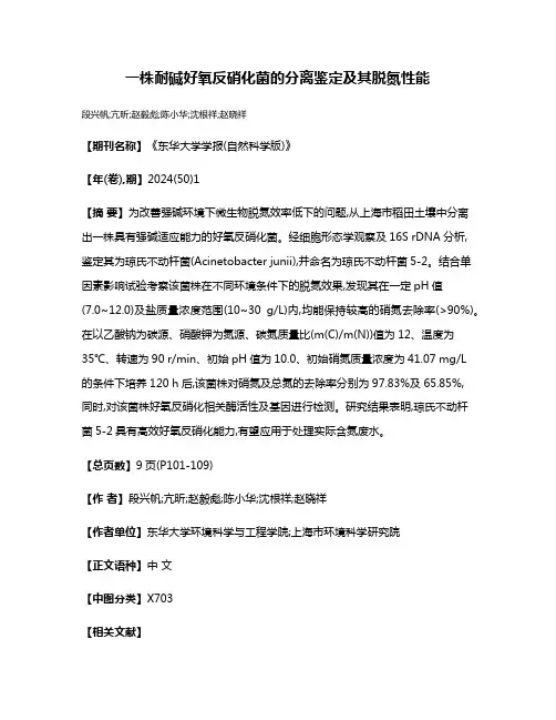 一株耐碱好氧反硝化菌的分离鉴定及其脱氮性能