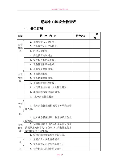 压缩天然气加气站安全检查表