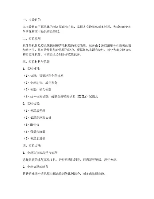 抗体的制备实验报告