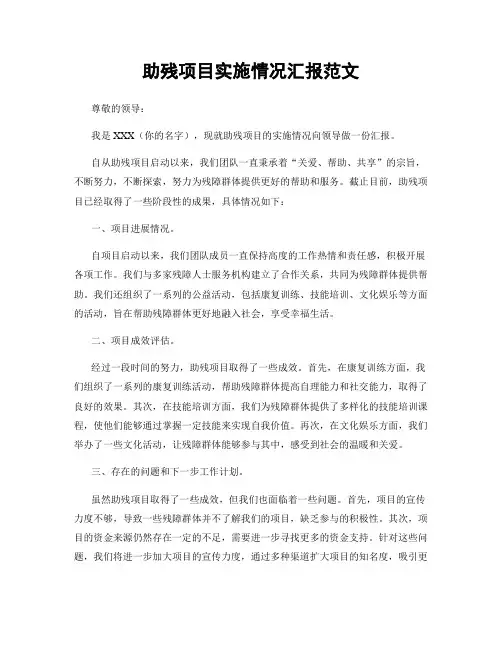 助残项目实施情况汇报范文