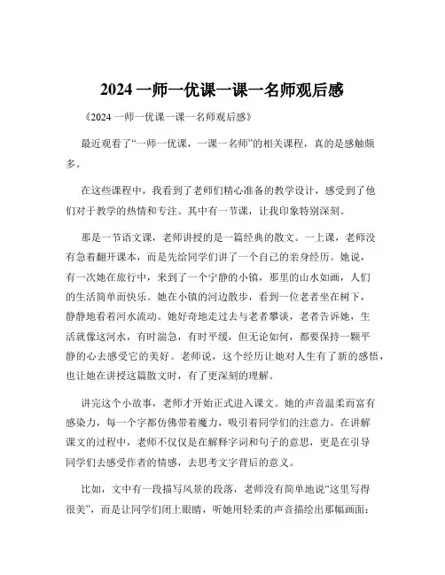 2024一师一优课一课一名师观后感