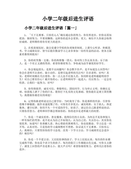 小学二年级后进生评语