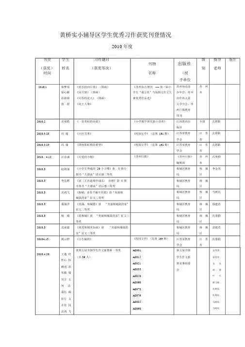 黄桥实小辅导区学生优秀习作获奖刊登情况