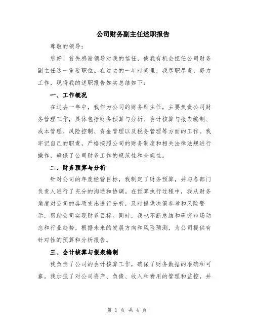公司财务副主任述职报告