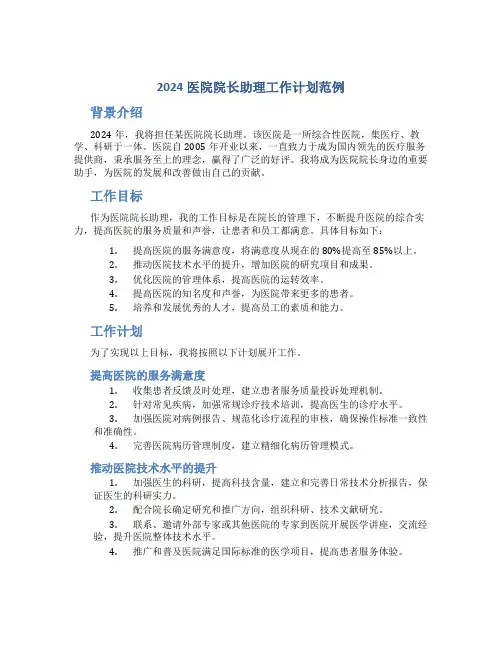 2024医院院长助理工作计划范例