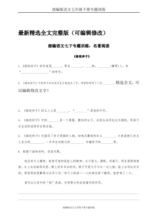 (完整版)部编版语文七年级下册专题训练：名著阅读精选全文