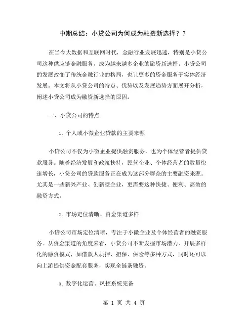 中期总结：小贷公司为何成为融资新选择？