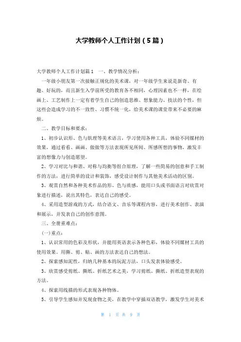 大学教师个人工作计划(5篇)