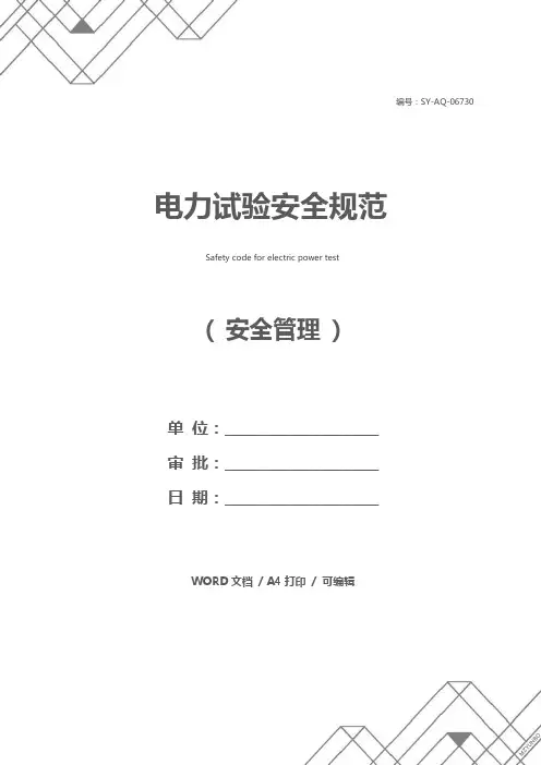 电力试验安全规范