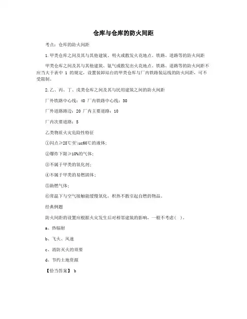 仓库与仓库的防火间距