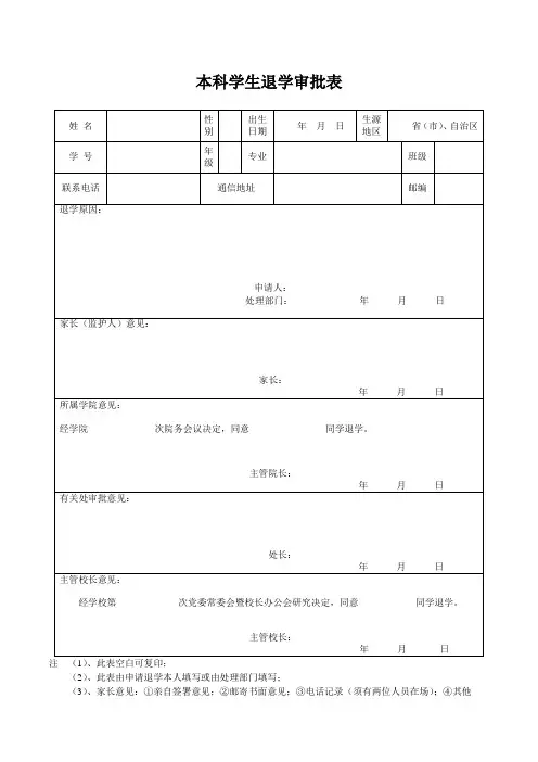 本科学生退学审批表