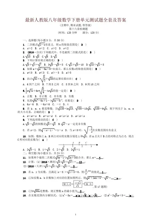 2019年新人教版八年级数学下册单元测试题全套-精品