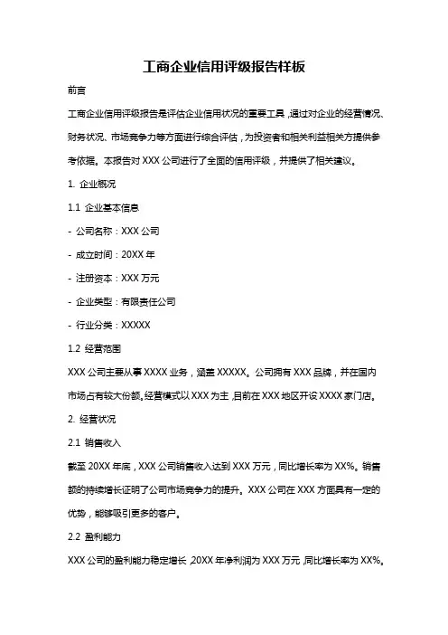 工商企业信用评级报告样板
