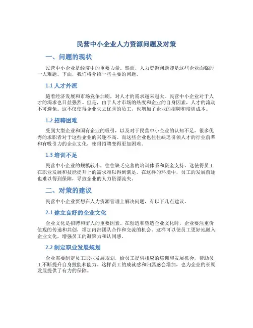 民营中小企业人力资源问题及对策