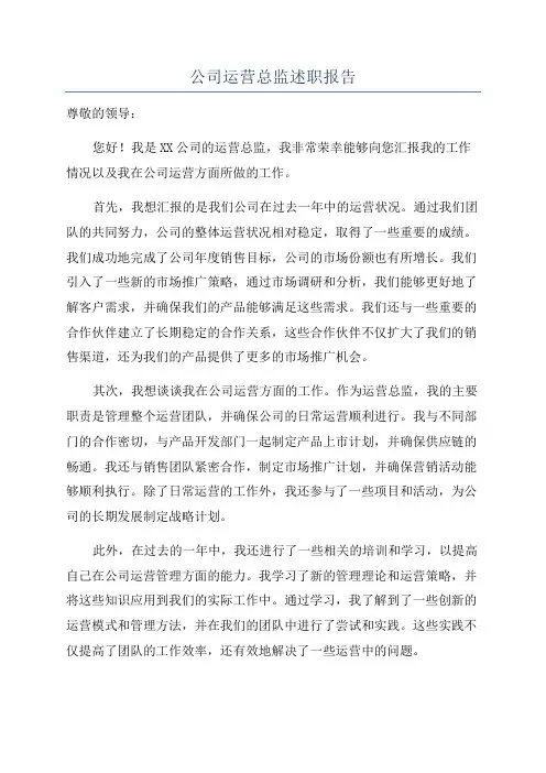 公司运营总监述职报告