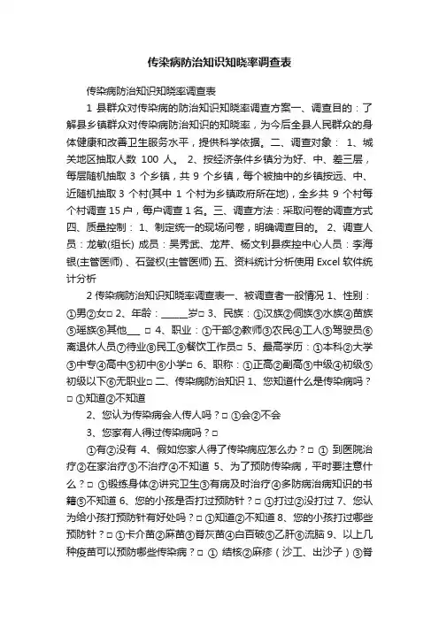 传染病防治知识知晓率调查表