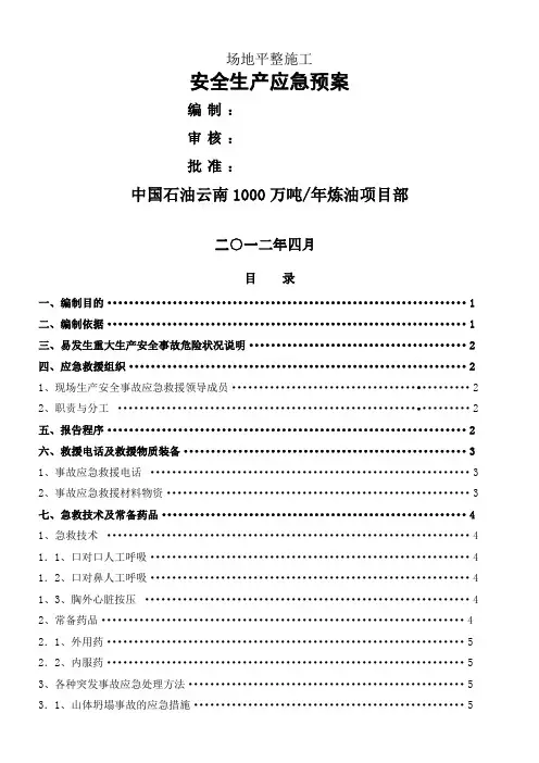中石油安全生产应急预案