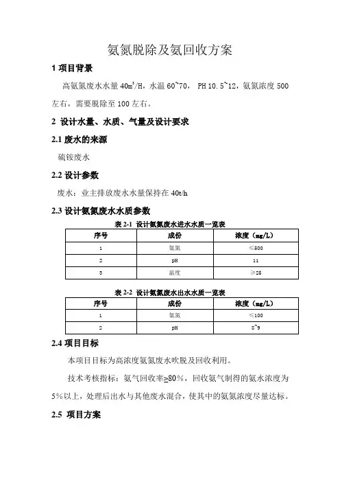 氨氮脱除及氨回收方案