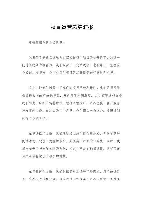 项目运营总结汇报