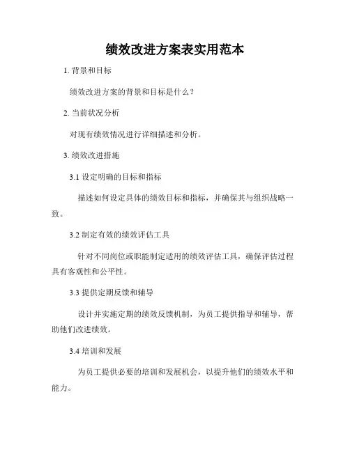 绩效改进方案表实用范本
