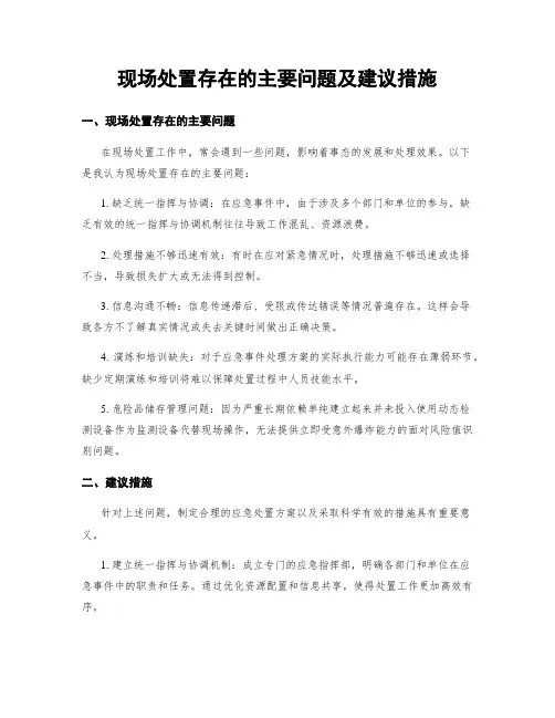 现场处置存在的主要问题及建议措施