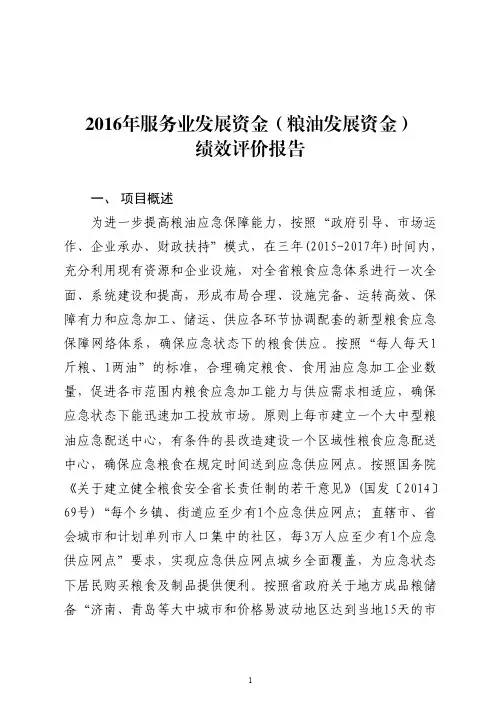 服务业发展资金(粮油发展资金)绩效评价报告