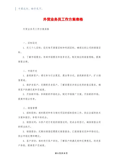 外贸业务员工作计划表格