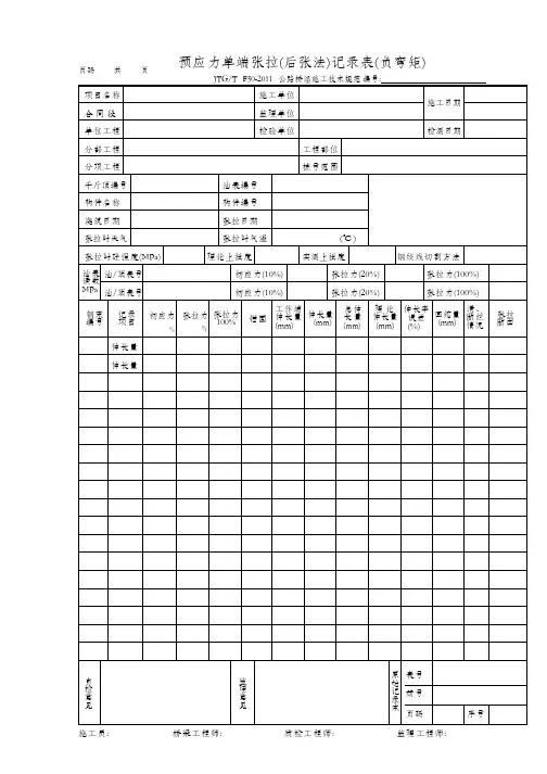 预应力单端张拉(后张法)记录表(负弯矩)