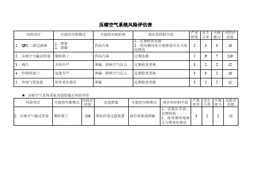 压缩空气系统风险评估表范例