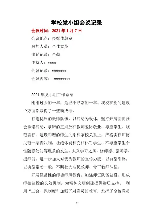 2020年中小学党小组会议记录