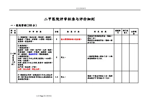 二甲医院评审标准和评价细则