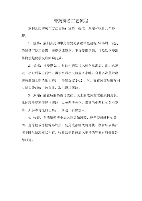 膏药制备工艺流程