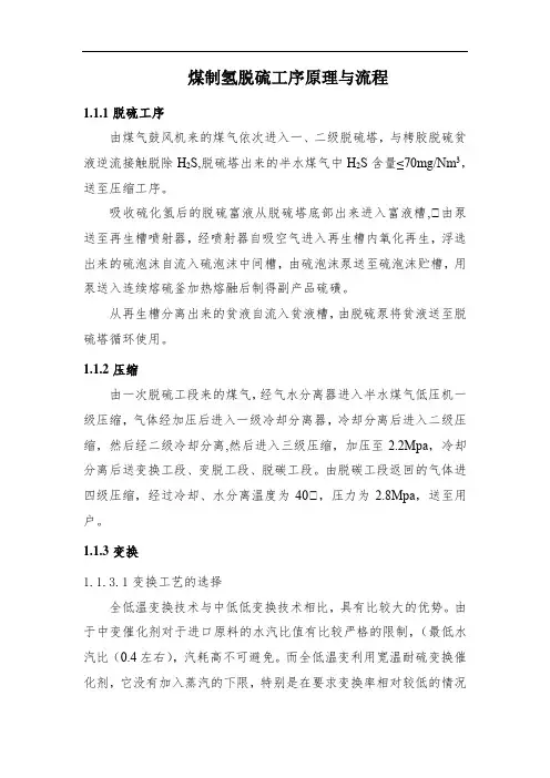 煤制氢脱硫工序原理与流程
