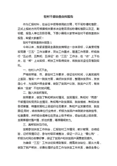 驻村干部自查自纠报告
