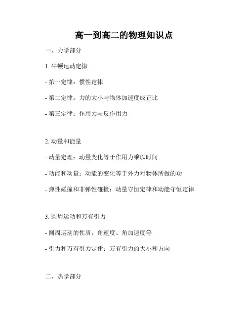 高一到高二的物理知识点